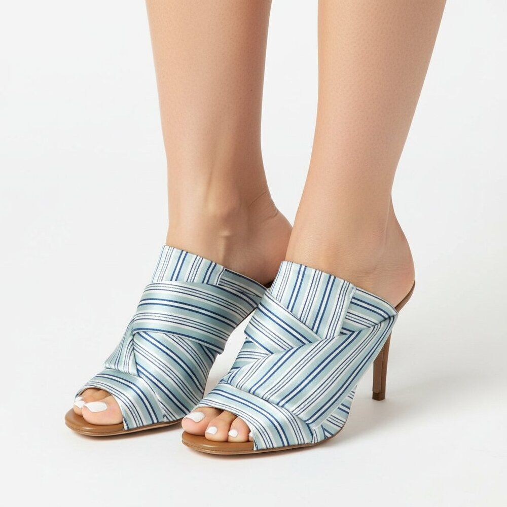 Blue & White Striped Satin Slip On Heel Shoes From White House Black Market 7.5